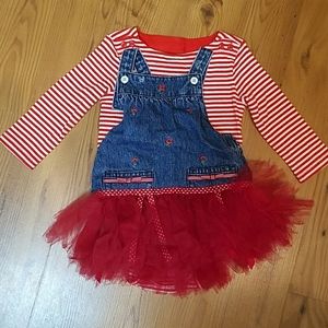 9-12M Oshkosh onsie and Gymboree overall skirt
